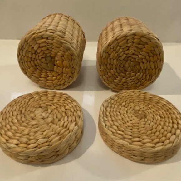 Boho Rattan/ Wicker Tissue Box Cover plus 2 lidded basket Decor - Picture 10 of 13